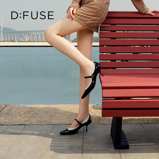 DFuse迪芙斯复古高跟小方头玛丽珍单鞋女细跟一字扣带DF33111222 商品图9
