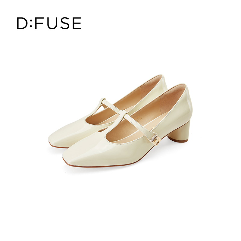 DFuse迪芙斯复古酒红法式小方头玛丽珍单鞋女漆皮百搭DF33111020