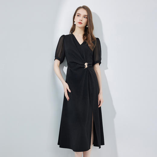 NF8M3瑟俪前中抽皱商务通勤连衣裙 商品图0