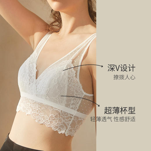 金三塔真丝内衣女秋冬性感深V法式蕾丝胸罩无钢圈薄款超薄文胸   NZFAA306 商品图3