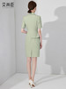 艾尚臣绿色连衣裙女夏季薄款短袖职业装裙气质收腰显瘦长裙 商品缩略图4