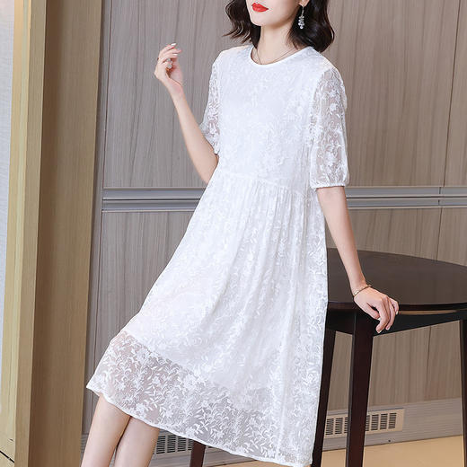 桑蚕丝连衣裙简约气质宽松显瘦真丝绣花裙KDS8901 商品图1