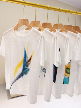 39.9两件‼高品质T恤买一送一❗品牌直发【千吉娜Chigina贡缎提花AB面醋酸拼接短袖】