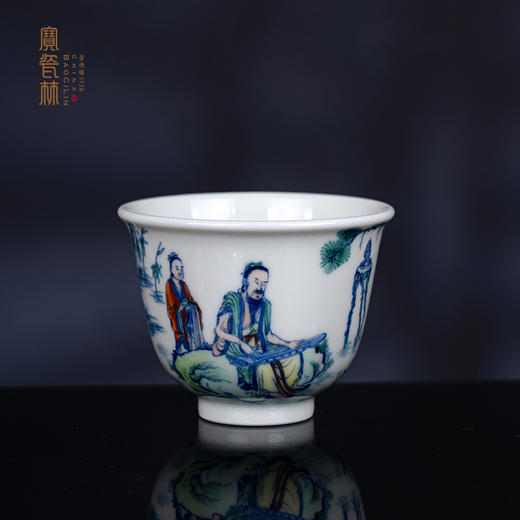 青花斗彩伯牙抚琴杯 商品图0