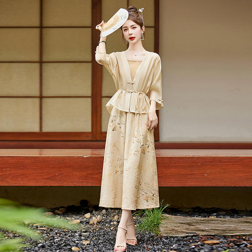 新中式复古印花夏新款百搭吊带背心半身裙三件套HR-EHJY3129 商品图5
