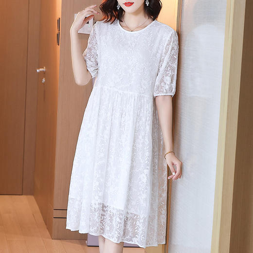 桑蚕丝连衣裙简约气质宽松显瘦真丝绣花裙KDS8901 商品图0