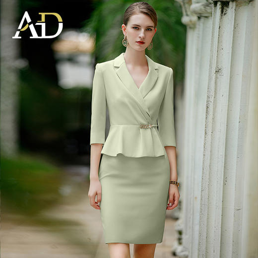AD七分袖连衣裙女高端商务礼仪接待工作装OL通勤职业装假两件套裙 商品图1