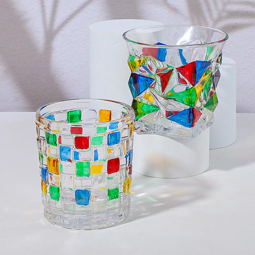 「彩色浮雕杯！数款可选」颜值彩色水杯女编织彩绘喝水玻璃杯网红咖啡杯啤酒杯餐饮用具 商品图3