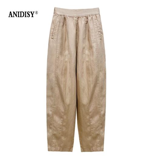 天丝亚麻高腰松紧腰九分哈伦裤 商品图3