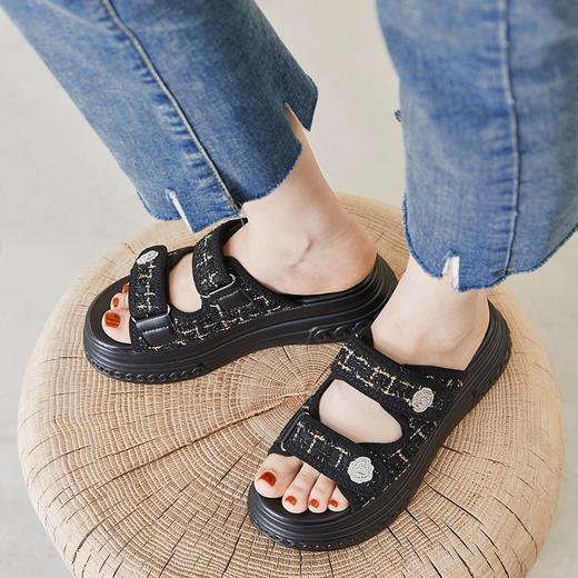 ZHR厚底拖鞋女外穿时尚外出2023新款网红ins爆款炸街高颜值魔术贴 商品图5