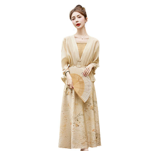 新中式复古印花夏新款百搭吊带背心半身裙三件套HR-EHJY3129 商品图4