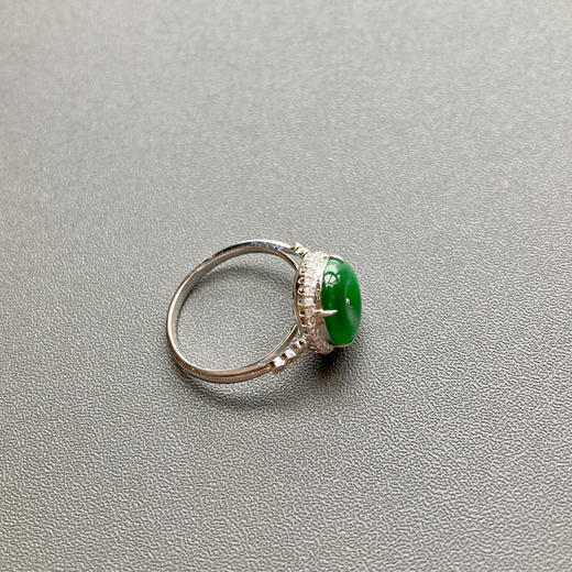 冰种阳绿翡翠平安扣戒指18k白金钻石镶嵌 商品图7