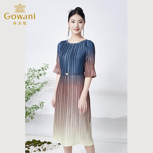 乔万尼新品连衣裙渐变设计感收腰显瘦ET2E269 商品图2