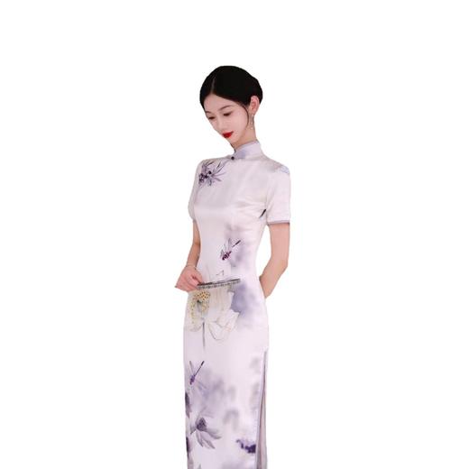 YSZ2023长款优雅显瘦高端大气复古水墨荷花走秀日常军阀太太旗袍 商品图4