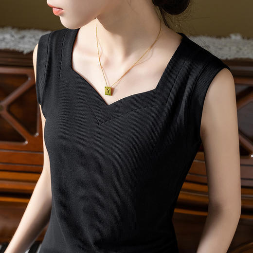 螺纹无袖t恤女夏新款，女装复领纯色背心气质收腰弹力上衣SG-X3X0413-LXL 商品图3