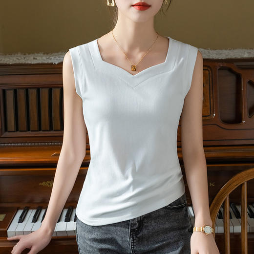 螺纹无袖t恤女夏新款，女装复领纯色背心气质收腰弹力上衣SG-X3X0413-LXL 商品图2