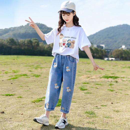 女童夏装网红牛仔裤套装2023新款儿童大童夏季时髦洋气女孩两件套 商品图1