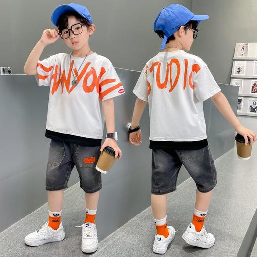 儿童套装男童夏季中大童2023新款短袖t恤潮牌帅气薄款两件套夏装 商品图1