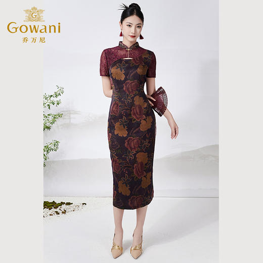 【月色花卉】【香云纱】乔万尼新中式旗袍复古16mm真丝连衣裙收腰显瘦ET2E295 商品图3