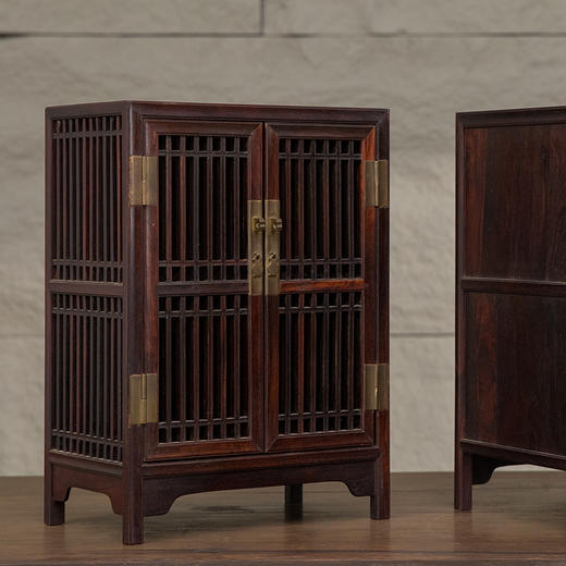 民国 紫檀直棂方角柜摆件（一对） 商品图1