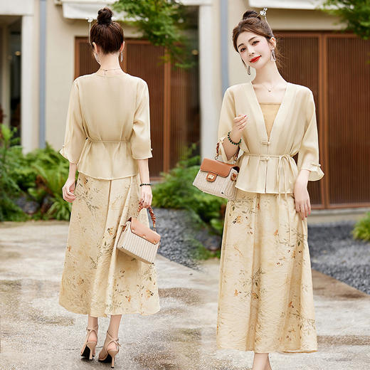 新中式复古印花夏新款百搭吊带背心半身裙三件套HR-EHJY3129 商品图3