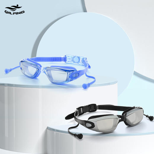 【多色可选！高清防雾泳镜】男女连体设计，更贴合脸型。配备防水防雾功能，让您清晰透视水底美景。超耐用材质，电镀平光镜片，保护眼睛免受紫外线伤害。独特的耳塞设计，让您在游泳中享受安静和舒适。适用于各种场合 商品图1