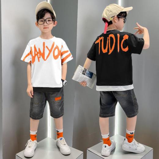 儿童套装男童夏季中大童2023新款短袖t恤潮牌帅气薄款两件套夏装 商品图2