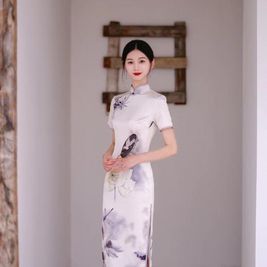 YSZ2023长款优雅显瘦高端大气复古水墨荷花走秀日常军阀太太旗袍 商品图2