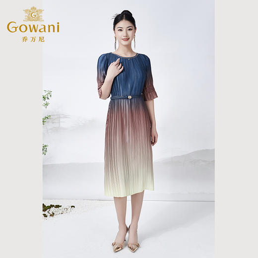 乔万尼新品连衣裙渐变设计感收腰显瘦ET2E269 商品图1