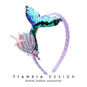 儿童人鱼姬亮片贝壳发箍女童美人鱼出游夏公主甜美防碎发头饰