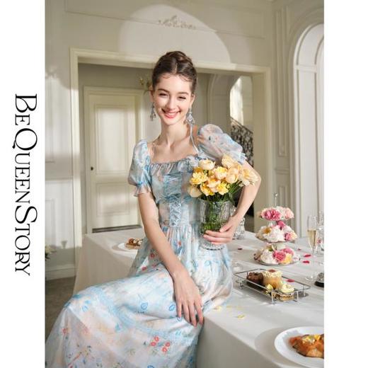 【孤品样衣，不退不换】【湛蓝花田】法式复古气质公主裙碎花连衣裙女2023新款 商品图3