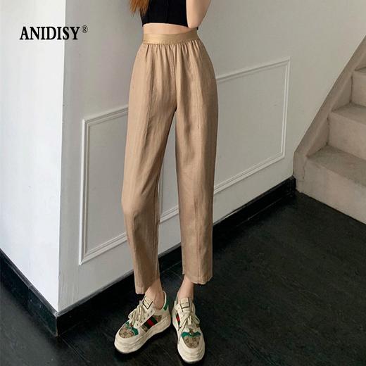 天丝亚麻高腰松紧腰九分哈伦裤 商品图1