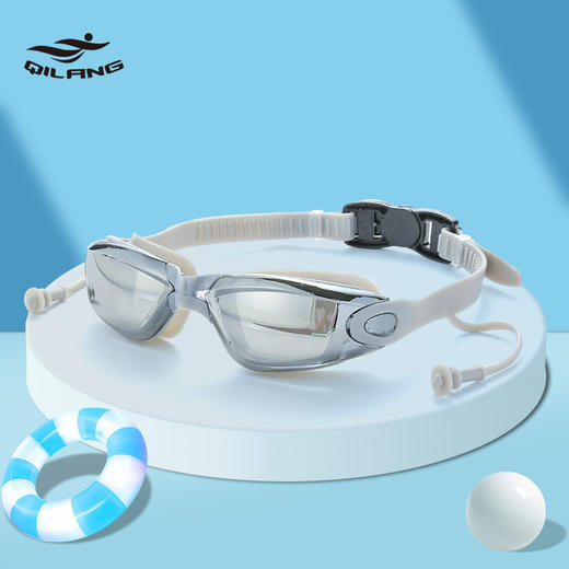 【多色可选！高清防雾泳镜】男女连体设计，更贴合脸型。配备防水防雾功能，让您清晰透视水底美景。超耐用材质，电镀平光镜片，保护眼睛免受紫外线伤害。独特的耳塞设计，让您在游泳中享受安静和舒适。适用于各种场合 商品图5