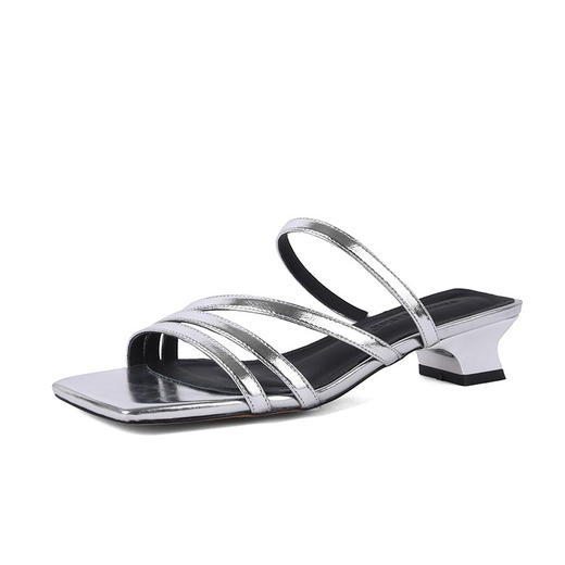 店长自留新款！巨显瘦~牛皮露趾外穿凉拖百搭粗跟拖鞋XK6801 商品图4