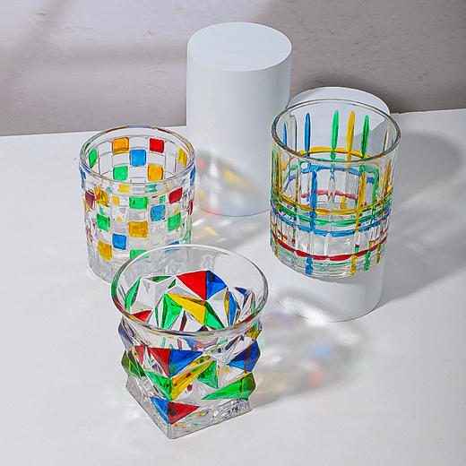 「彩色浮雕杯！数款可选」颜值彩色水杯女编织彩绘喝水玻璃杯网红咖啡杯啤酒杯餐饮用具 商品图1