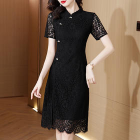 AHM mmjp8513立领中式蕾丝连衣裙女2023夏季新款复古国风气质优雅百搭修身裙子