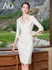 AD正式场合连衣裙高端奢华大牌西装裙子收腰显瘦气质女神范开叉裙 商品缩略图3