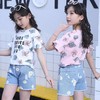 2023新款女童韩版套装中大童短袖T恤短裤夏季童装女童牛仔两件套 商品缩略图2