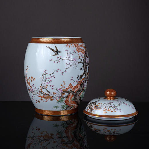 粉彩矾红描金喜上眉梢盖罐 商品图2