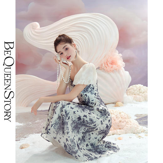 BeQueenStory【轻纱蝶舞】方领泡泡袖显瘦气质连衣裙2023夏季新款 商品图3