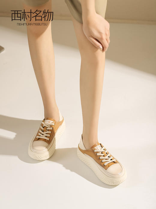 西村名物2023夏季新款复古厚底板鞋女两穿一脚蹬软底休闲鞋34211 商品图0