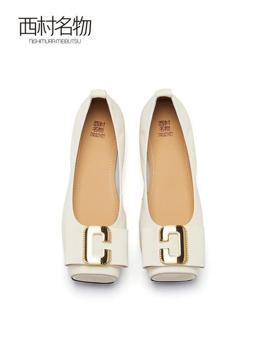 西村名物2023春季新款C字扣云朵软底羊皮方头单鞋平底奶奶鞋X23AE13281 商品图2