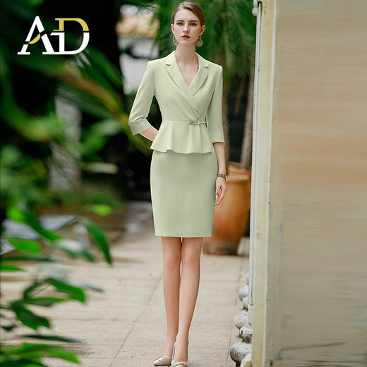 AD七分袖连衣裙女高端商务礼仪接待工作装OL通勤职业装假两件套裙 商品图0