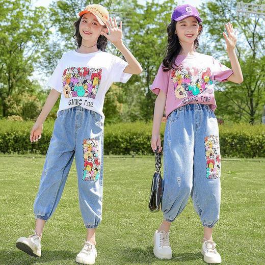 女童夏装套装洋气2023新款韩版网红短袖儿童装夏季时髦运动两件套 商品图2