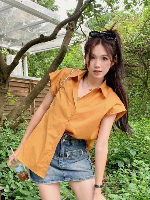 黛唯梵【从未有过的韩风，纯色无袖衬衫】夏日新款，宽松显瘦，满足你的时尚需求。穿上它，即刻流光溢彩，焕发自信，展现不一样的你。 商品图1