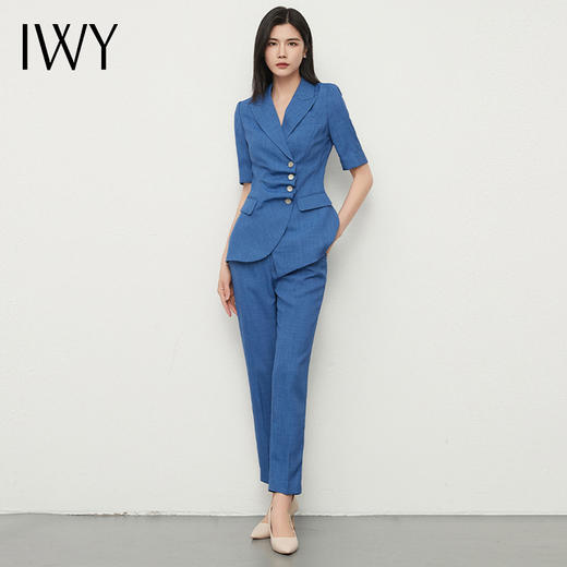 IWY/蓝色高端职业装西装套装女夏薄款面试正装酒店管理经理工作服正装212043C1+P1 商品图2