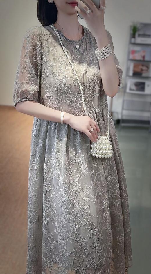 桑蚕丝连衣裙简约气质宽松显瘦真丝绣花裙KDS8901 商品图3