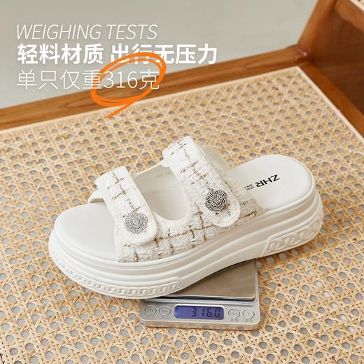 ZHR厚底拖鞋女外穿时尚外出2023新款网红ins爆款炸街高颜值魔术贴 商品图9