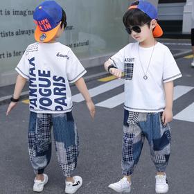 童装男童套装2023夏装新款春夏宽松中大儿童九分薄款防蚊裤两件套