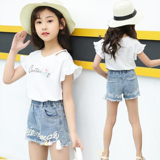 女童套装夏装2023新款中大儿童洋气两件套小女孩跨境网红牛仔短裤 商品图3